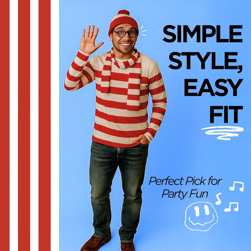 Goodscious Wheres Waldo Costume Round Glasses for Men & Women - Fake Nerd Glasses Novelty Costume - Black Circle Cosplay Round Eyeglasses Disguise for Harry Potter, Minion, Scientist Character Outfit Accessory - Image 3